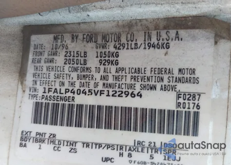 1997 Ford Mustang from USA, damaged, VIN 1FALP4045VF122964